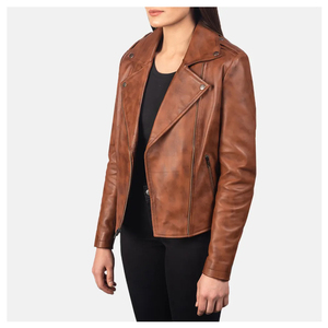 Wholesale Women's <b>Real</b> <b>Leather</b> <b>Jackets</b> with Custom Logo Biker Style Winter Season Women's <b>Leather</b> <b>Jacket</b> - Product Image 4