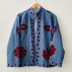 Chaqueta de algodón Suzani hecha a mano en India, chaqueta corta bordada a mano, abrigo unisex, chaqueta corta Suzani hecha a mano - Product Image 1
