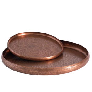 Plateau de service rond en cuivre martelé fait main avec poignées, plat décoratif en métal pour aliments, fruits, fromages, hôtels et restaurants - Product Image 4