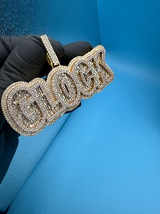 Collar con Colgante de Nombre Personalizado de Lujo Estilo Hip Hop con Moissanita, Chapado en Plata 925, Claridad VVS, Corte Baguette, Brillante, para Hombre - Product Image 3