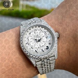 Charm Jewells Luxury Men's <b>Diamond</b> Encrusted Stainless Steel Analog Quartz <b>Watch</b> 40mm Round Case Folding Clasp - Product Image 3