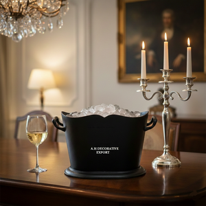 Cubo de Hielo para Vino y Champaña de Metal Negro de Calidad Mayorista con Asas para Fiestas y Suministros de Bar, Enfriador de Bebidas - Product Image 1