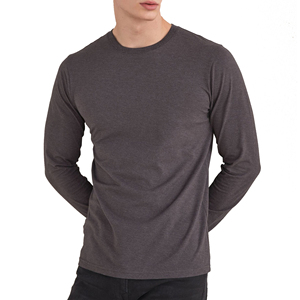 T-shirt à manches longues en tricot pour homme, col rond, couleur unie, coupe classique, vêtements décontractés, gris foncé, coupe classique, vêtements décontractés, chemise bleue pour homme - Product Image 1