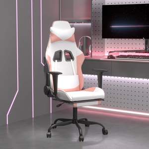 Silla de Juego Ajustable de Cuero Sintético Blanco y Rosa, Cómoda y Elegante para Gamers - Product Image 1
