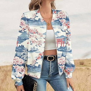 New Design <b>Womens</b> Woven Floral Print Lightweight Bomber <b>Jacket</b> Custom Wholesale Outerwear Custom Colors Sizes OEM Service - Product Image 3