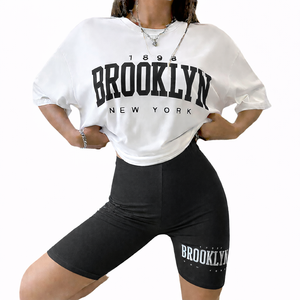 Ensemble t-shirt uni et short au-dessus du genou pour femme, confortable au quotidien, coupe classique, vêtements décontractés d'été, 100% coton - Product Image 4