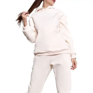 Conjunto Deportivo con Capucha para Mujer, Manga Larga, Color Sólido, Corte Holgado Informal, con Bolsillos Laterales, Cintura Elástica, Estilo Otoñal, 100% Algodón - Product Image 1