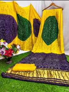 Sari Bandhani Rajasthani con Pallu Elegante – Prenda Étnica de Tela Suave para Fiestas y Festivales - Product Image 2