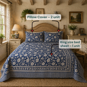 Wholesale Hand <b>Block</b> Printed Floral Classic Pure Cotton 3 PC Bedding Set King Size Soft Durable Machine Washable Home Hotel Use - Product Image 6