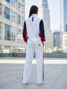<b>Women's</b> <b>White</b> Color Block 2 in 1 Sporty Loose Fit Half Zip Top Full Length <b>Joggers</b> Tracksuit Set - Product Image 3
