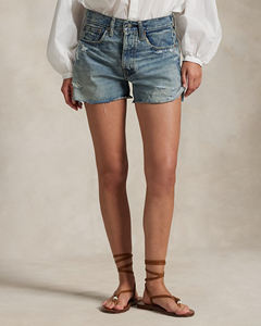 Short en jean déchiré à faible MOQ, prix de gros, avec poches avant/arrière, taille haute, boutonné, bleu, pour femme, service OEM - Product Image 2