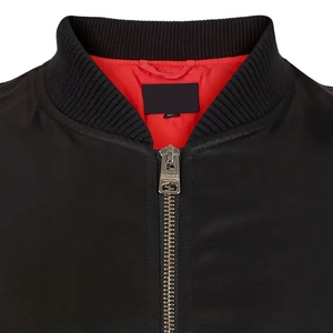 <b>Men's</b> Black Bomber <b>Jacket</b> Solid Color Stand Collar Zipper Closure Casual Autumn Wear Regular Fit Polyester Material - Product Image 6