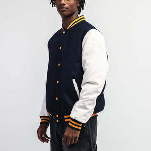 Men's Classic Letterman Jacket Varsity Style Stand Collar <b>Covered</b> <b>Button</b> Closure Breathable Quick Dry Cotton Polyester Casual - Product Image 3
