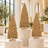 Arbre en cône doré scintillant à LED fonctionnant sur piles, base en fer, durable, écologique, directement de l'usine, pour la décoration de table de Noël et de la maison