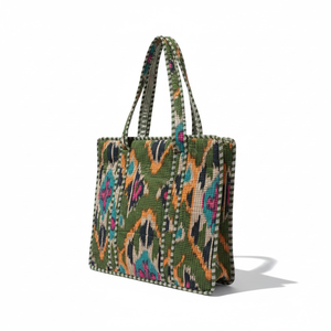 Quilted Cotton Boho Geometric Printed <b>Tote</b> Bag Reusable Shopping Carryall for Wedding Party Travel Daily Use - Product Image 1