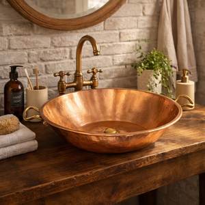 Lavabo de Cobre de Diseño Artístico para Baño, Lavabo Decorativo Hecho a Mano de Primera Calidad, Accesorio Duradero con Atractivo Elegante - Product Image 1