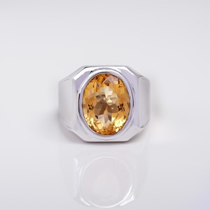 Bague signet large en argent sterling 925 avec saphir jaune de laboratoire, bijou audacieux et élégant, cadeau unisexe - Product Image 3