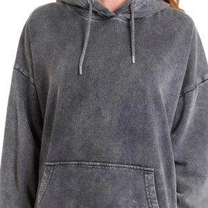 Sudadera con capucha extragrande para mujer, de invierno, con logo frontal, lavado ácido, manga larga, hombros caídos, de punto, algodón y poliéster, lavado vintage, con bolsillo - Product Image 4