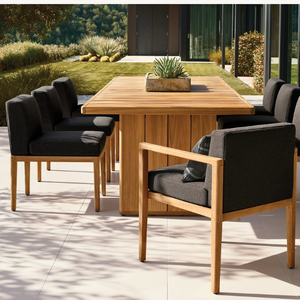 Mesa rectangular hecha de madera de teca ecológica con un estilo moderno, adecuada para villas o jardines, duradera. - Product Image 4