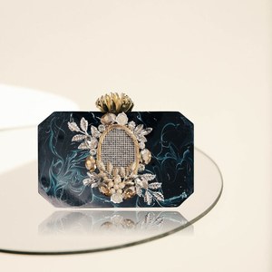 <b>White</b> Resin Bridal <b>Clutch</b> Handmade Flower Crystal Evening Purse Custom Wedding Decoration Gift - Product Image 1