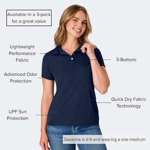 Polo en tricot à manches courtes de couleur bleu marine pour femme, haut décontracté de style sportif - Product Image 3