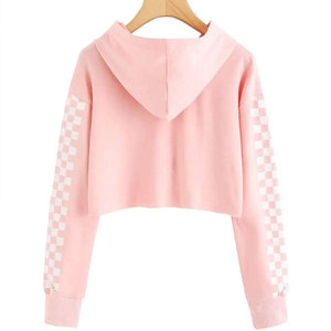 Ensemble de survêtement rose à capuche pour femme, manches longues, motif à carreaux, coupe décontractée, idéal pour le printemps, 100 % coton, pour le jogging, survêtement pour enfants - Product Image 2