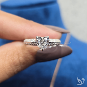 1 CT heart cut lab grown <b>diamond</b> engagement <b>ring</b> with micro pave band in 10K white gold IGI certified bridal <b>ring</b> - Product Image 5