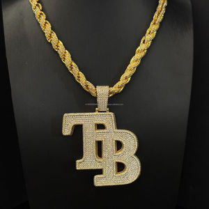 Iced Out Custom TB <b>Initial</b> Pendant <b>Necklace</b> in 925 Sterling <b>Silver</b> with Round Moissanite Jewelry for Men Women - Product Image 1