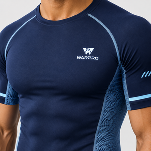 เสื้อรัดกล้ามเนื้อแขนสั้นสำหรับผู้ชาย WARPRO แห้งเร็ว ระบายอากาศดี ดีไซน์แผงตาข่ายสีน้ำเงิน - Product Image 5