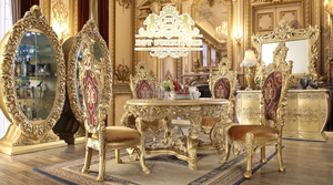 Juego de mesa de comedor de estilo real tallado tradicional Juego de muebles de comedor de estilo barroco de lujo Juego de muebles de mesa de comedor real - Product Image 3