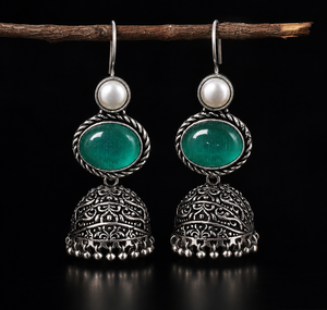 Proveedor Mayorista de Pendientes Jhumka de Piedra Verde Vintage |   Pendientes Colgantes Estilo Boho Tribal - Product Image 4