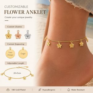 Tobillera de Flores Chapada en Oro de 18K con Colgantes de Cinco Pétalos para Mujer, Joyería para Vacaciones de Verano en la Playa - Product Image 5