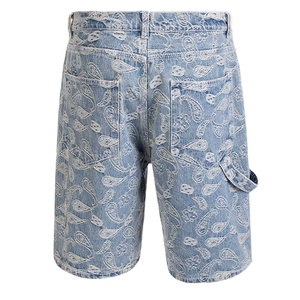 Pantalones Cortos Bermuda de Mezclilla Azul Claro para Hombre 2026 con Estampado Paisley, Cintura Media, Cierre de Botones, Estilo Casual, Tejido 100% Algodón - Product Image 1