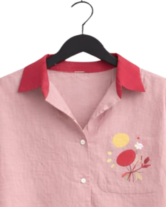 Conjunto de dos piezas para mujer, camisa rosa estampada y pantalones anchos rosas, conjunto informal de lino para verano, fabricante de ropa OEM personalizada - Product Image 5