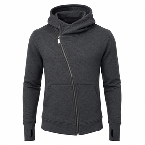 Sudadera con capucha y cremallera para hombre, de algodón grueso, felpa francesa, corte regular, estilo urbano de invierno, de secado rápido y antiarrugas - Product Image 1