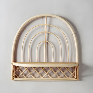 Estante de almacenamiento de accesorios de ducha, repisa colgante de pared ecológica de ratán con diseño de arcoíris para decoración de baño - Product Image 5