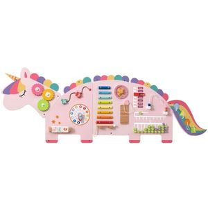 Pannello Attività Dinosauro 11 in 1, Gioco Sensoriale in Legno per Bambini, Colore Rosa - Product Image 1