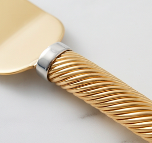 Ensemble de couteau et spatule à gâteau en métal doré, 2 pièces, manche torsadé, idéal pour servir les gâteaux - Product Image 2