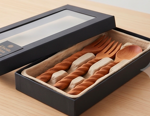 Wooden Flatware <b>Set</b> With Twisted Handle Matte Finish Minimalist Design Reusable For Camping Use Parties And Hotel Use - Product Image 4