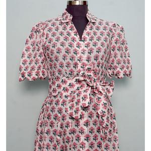 Indian Handmade Cotton Kangura Midi Dress Women Hand Block Floral Printed Cute <b>Sweet</b> Daily Casual <b>Party</b> Wear A-Line Natural - Product Image 6