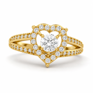 แหวนหมั้นเพชรแล็บโกรว์ทรงหัวใจ 14K ทองคำ ประดับเพชรบริลเลียนท์ตรงกลาง ดีไซน์ก้านแหวนแยกส่วน ฝังเพชรแบบ Pav Setting E VVS OEM สำหรับวันครบรอบสุดโรแมนติก - Product Image 1