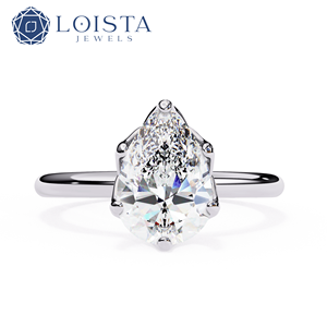 Bague de fiançailles de luxe en or massif 18 carats avec diamant blanc de laboratoire taille poire de 2 carats - Product Image 1