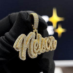 <b>Custom</b> Raised Letter <b>Name</b> Pendant 925 Sterling Silver VVS Moissanite Fully Iced Script Hip Hop <b>Necklace</b> Yellow Gold Personalized - Product Image 4