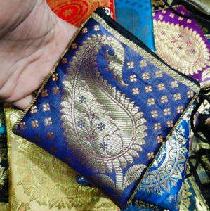 Banarasi Silk Potli Pouches Traditional Rajasthani Handcrafted Paisley Brocade Batwa Bag Makeup Coin Purse Zippered Clutches - Product Image 1