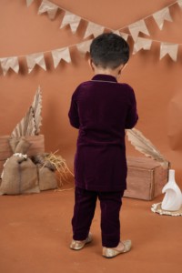 Titrit Boys Traditional Velvet Embellished Kurta with <b>Pyjama</b> for Party Wedding & Diwali - Product Image 3