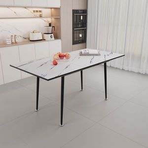 47 "-63" allungabile MDF moderno tavolo da pranzo Set 4 pezzi bianco tavolo con luce verde lino sedia in metallo Base per 2-6 persone - Product Image 5