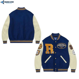 Custom Solid Letterman Varsity Jacket Woolen <b>Fabric</b> Leather Sleeves Eco-Friendly Breathable Windproof Unisex Winter Streetwear - Product Image 3