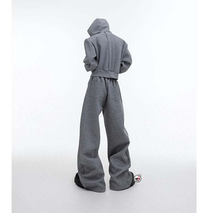 Conjunto Deportivo Unisex Gris con Capucha, Sudadera Holgada con Cremallera y Pantalones Deportivos Casuales, Cierre con Cordón, Color Sólido, para Otoño - Product Image 4