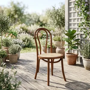 Silla Clásica de Madera Curvada para Restaurante con Asiento Redondo Tejido, Estructura de Madera Sólida para Cafetería, Comedor y Hogar - Product Image 2