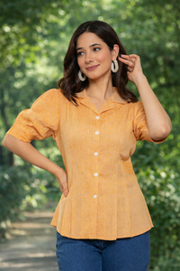 Jaipur Moda Anaya I Womens <b>Peach</b> Premium Cotton Woven Slub Peplum <b>Top</b> Sweet Comfortable Casual Office Wear for Daily Wear - Product Image 3